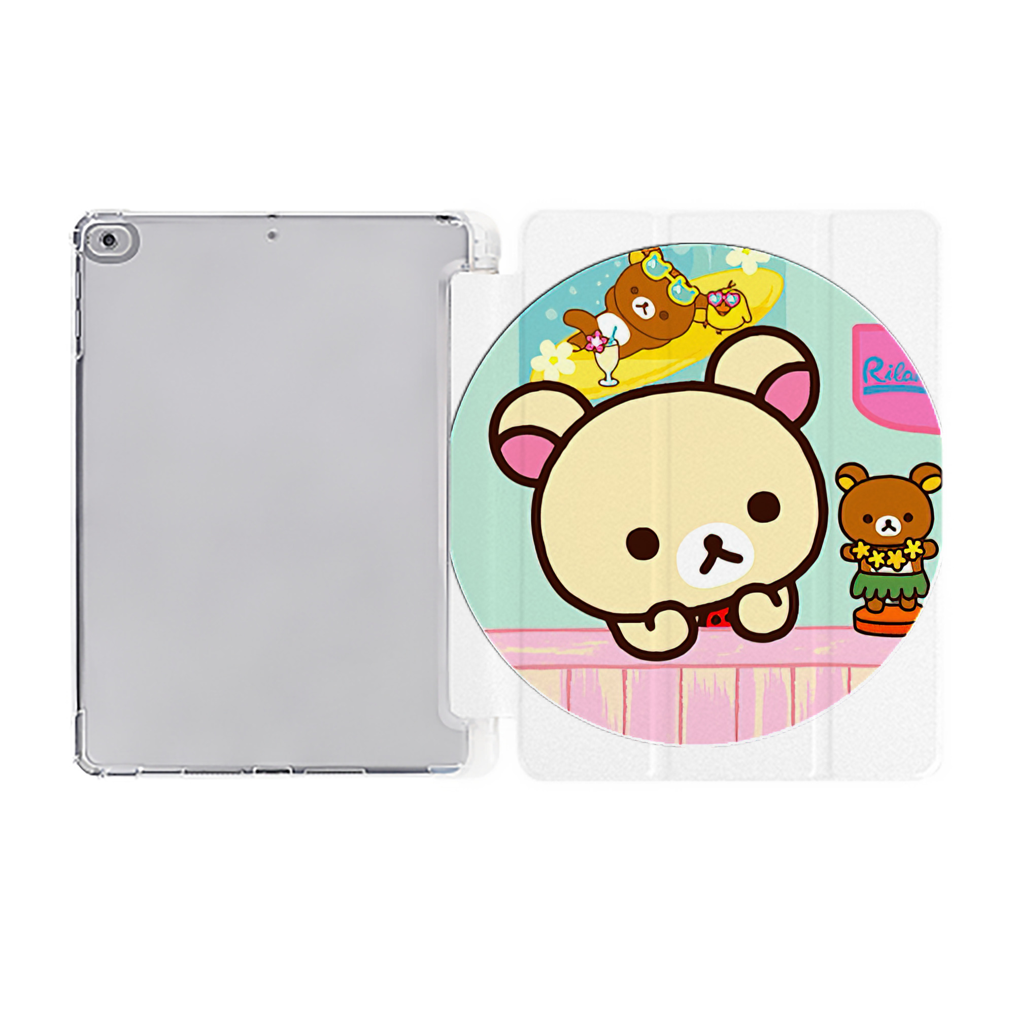 （画像用） リラックマ リラックマ キイロイトリ Rilakkuma Korilakkuma Kiiroitori IPad ケース ペン収納付き 三つ折りスタンド PUレザー×シリコン 対応機種9.5/10.5/10.9インチ